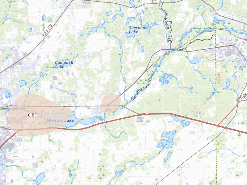 Radar-estimated hail-size map of the storm over Galesburg, MI