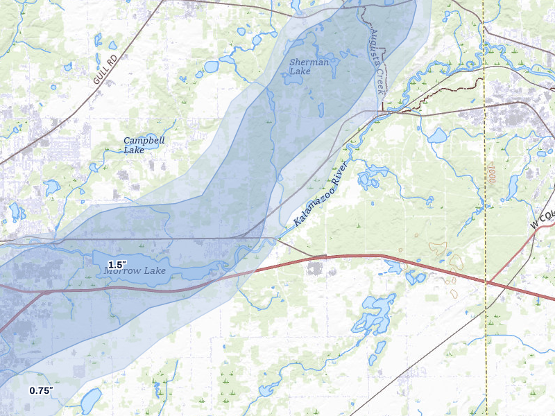 NEXRAD radar-signature map of the hail storm over Galesburg, MI on Jul 3, 2026