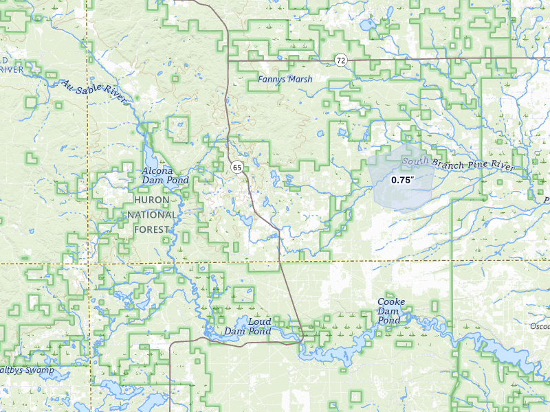 NEXRAD radar-signature map of the hail storm over Glennie, MI on May 18, 2026