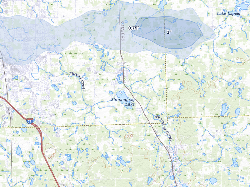 NEXRAD radar-signature map of the hail storm over Goodrich, MI on Mar 30, 2026