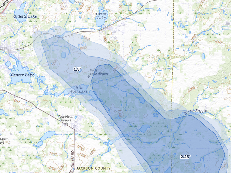 NEXRAD radar-signature map of the hail storm over Grass Lake, MI on Jul 27, 2026