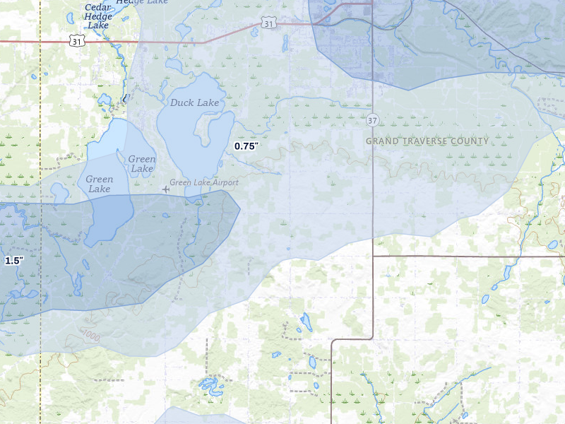 NEXRAD radar-signature map of the hail over Grawn, MI