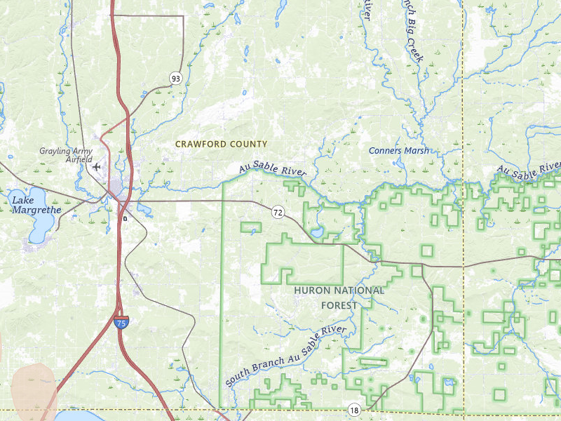 Radar-estimated hail-size map of the storm over Grayling, MI on Jul 27, 2026