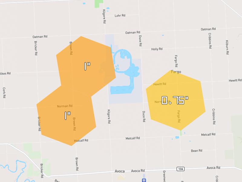 Hail map of Greenwood, MI on Jul 21, 2026, hail up to 1"