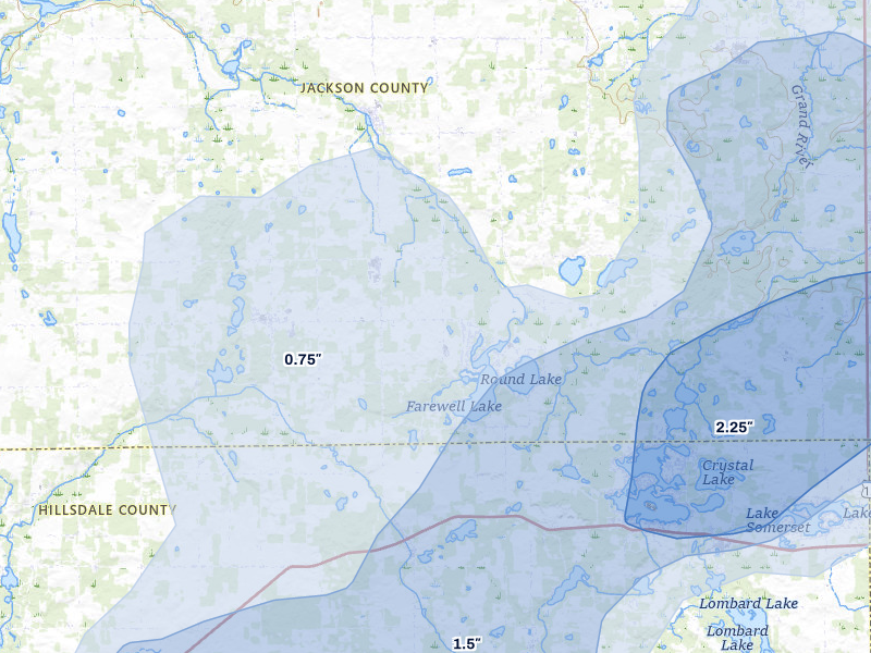 NEXRAD radar-signature map of the hail storm over Hanover, MI on Jul 3, 2026