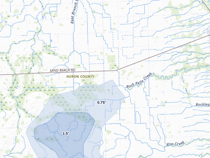 NEXRAD radar-signature map of the hail storm over Harbor Beach, MI on May 17, 2026