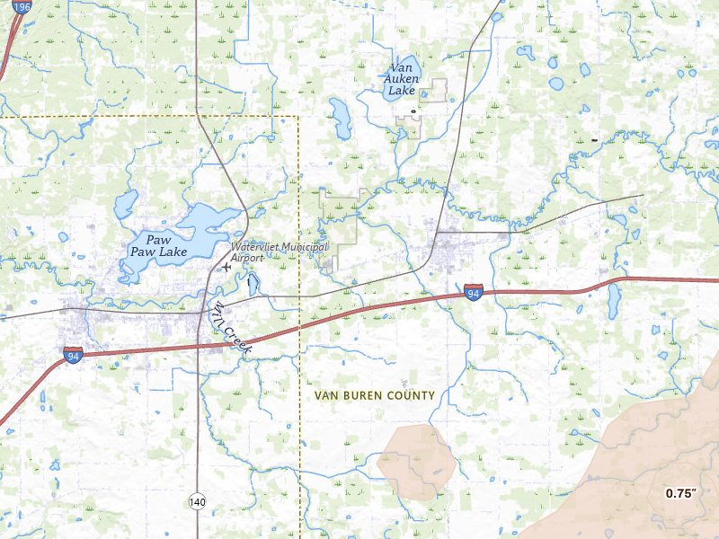 Radar-estimated hail-size map of the storm over Hartford, MI on Jun 16, 2026