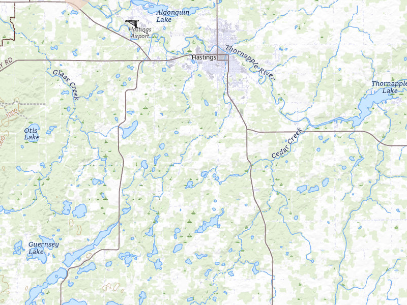 Radar-estimated hail-size map of the storm over Hastings, MI on Jul 2, 2026