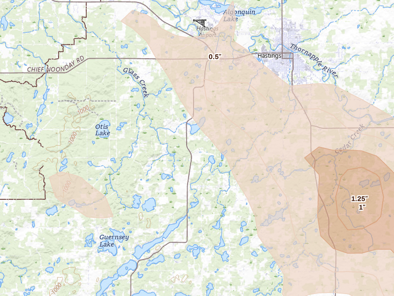 Radar-estimated hail-size map of the storm over Hastings, MI