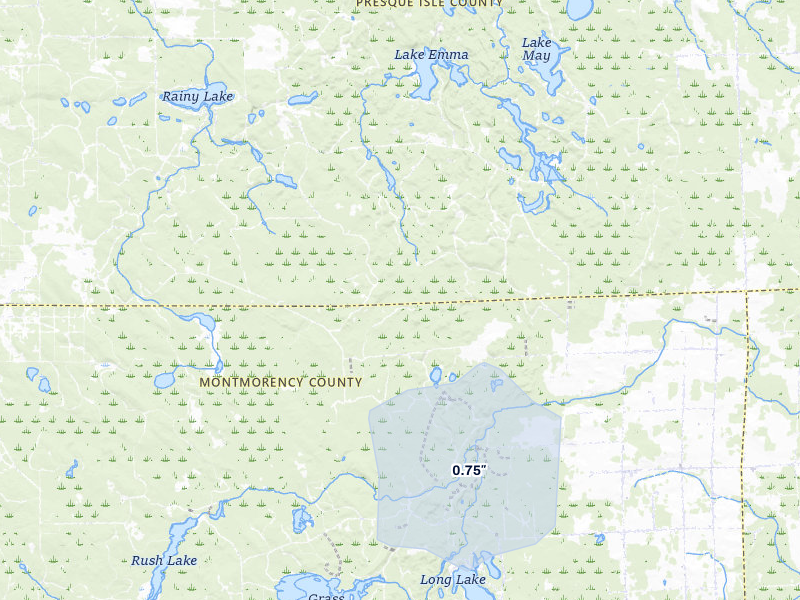 NEXRAD radar-signature map of the hail storm over Hawks, MI on Jul 1, 2026