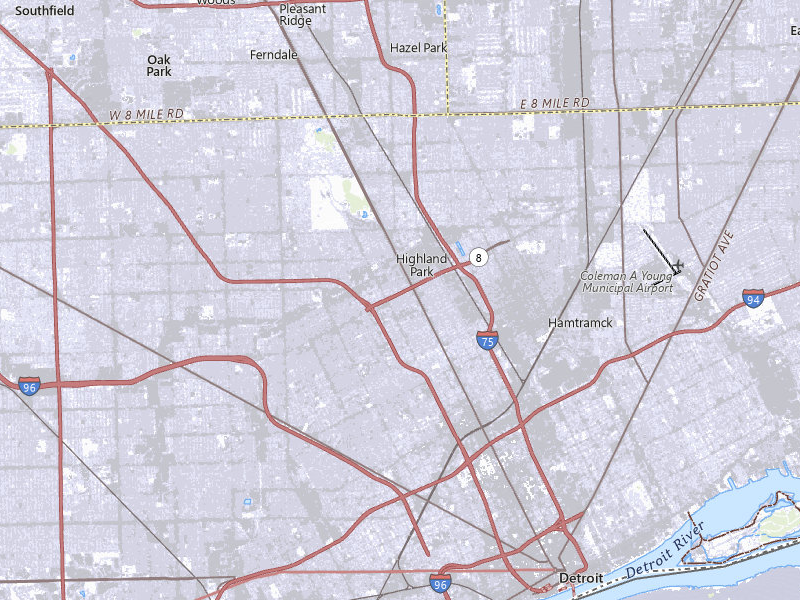 Radar-estimated hail-size map of the storm over Highland Park, MI on May 4, 2026