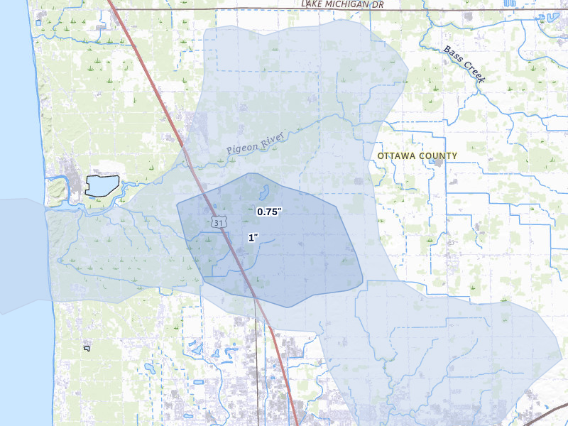NEXRAD radar-signature map of the hail storm over Holland, MI on May 15, 2026