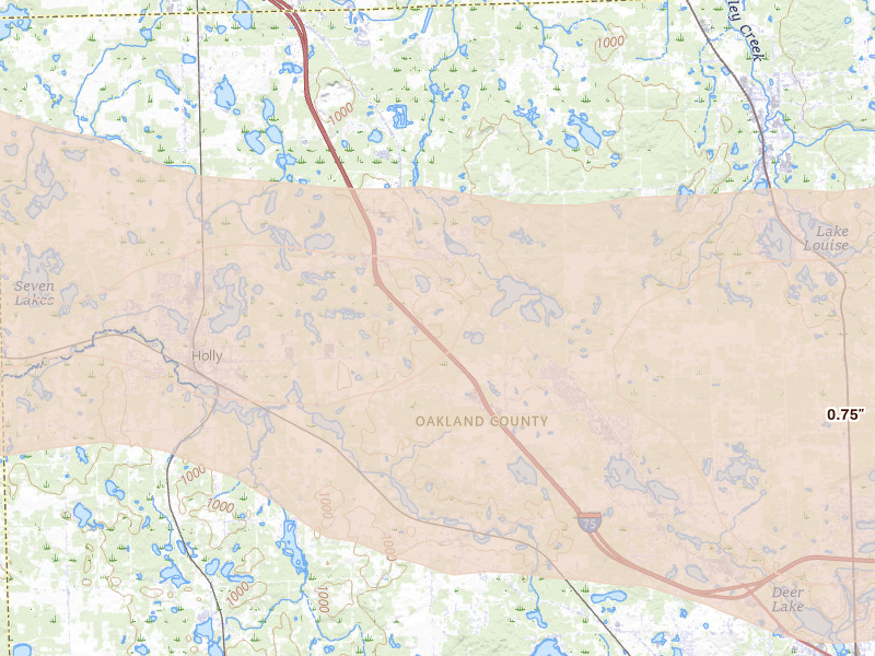 Radar-estimated hail-size map of the storm over Holly, MI