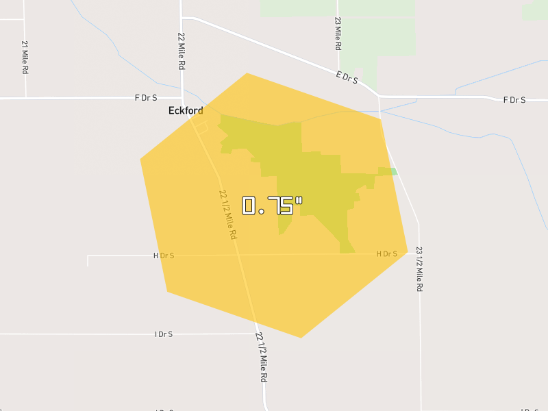 Hail map of Homer, MI on Jul 3, 2026, hail up to 0.75"