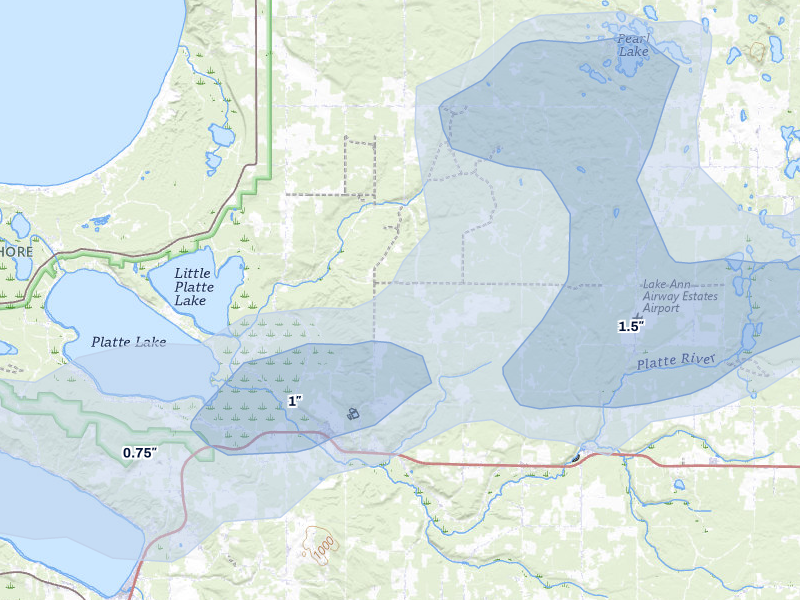 NEXRAD radar-signature map of the hail over Honor, MI