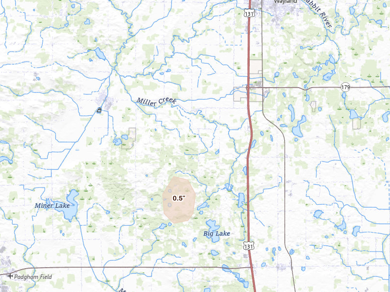 Radar-estimated hail-size map of the storm over Hopkins, MI