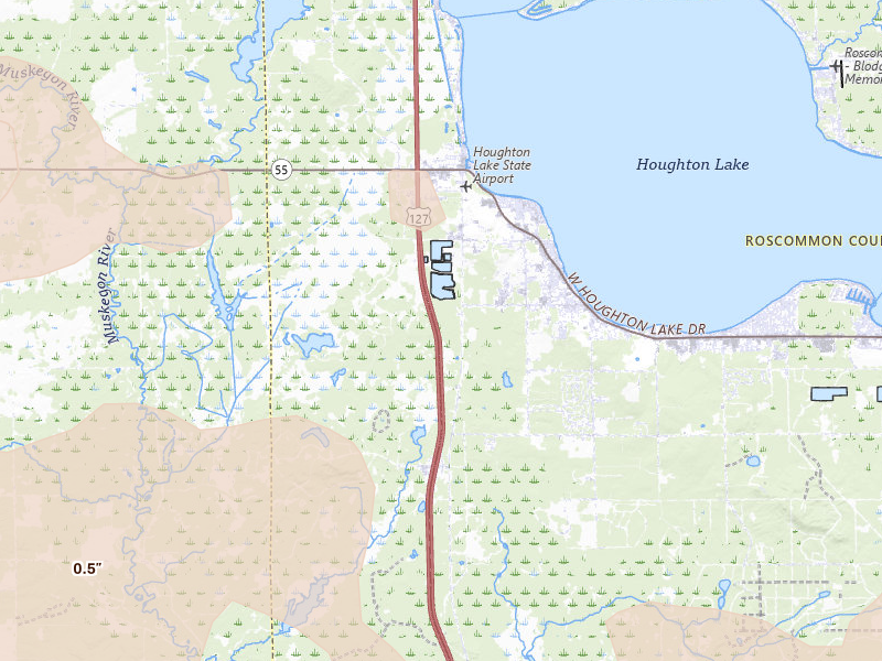 Radar-estimated hail-size map of the storm over Houghton Lake, MI on Mar 30, 2026