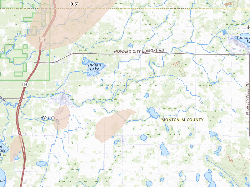 Radar-estimated hail-size map of the storm over Howard City, MI