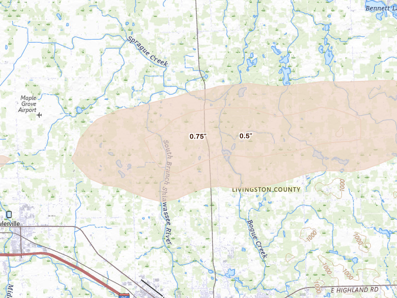 Radar-estimated hail-size map of the storm over Howell, MI