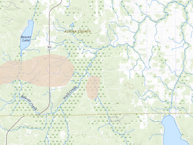 Radar-estimated hail-size map of the storm over Hubbard Lake, MI on Sep 1, 2026