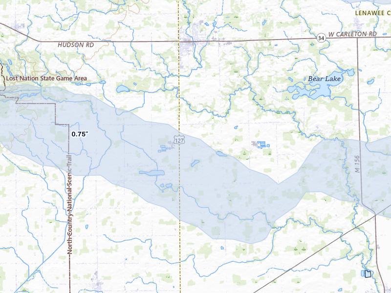 NEXRAD radar-signature map of the hail storm over Hudson, MI on Mar 26, 2026