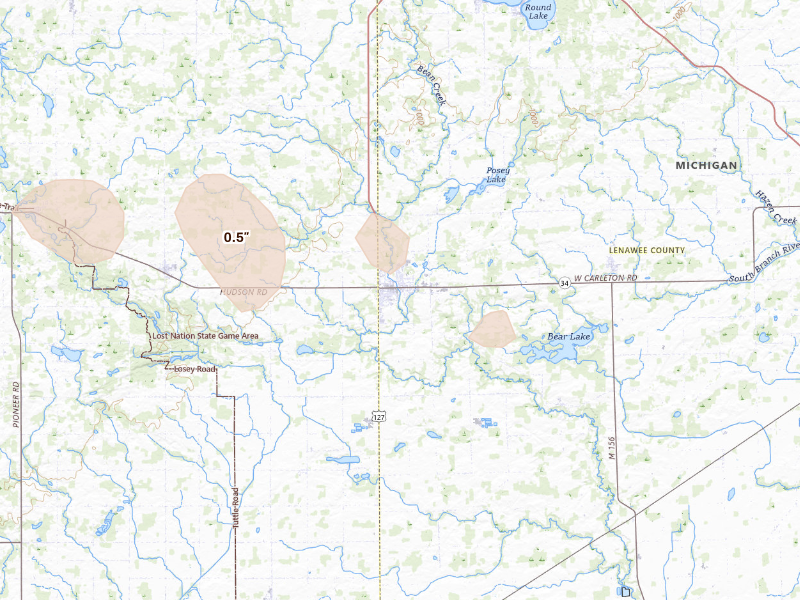 Radar-estimated hail-size map of the storm over Hudson, MI