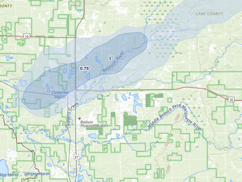 NEXRAD radar-signature map of the hail storm over Idlewild, MI on Mar 6, 2026
