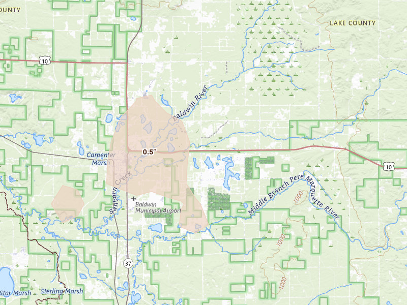 Radar-estimated hail-size map of the storm over Idlewild, MI