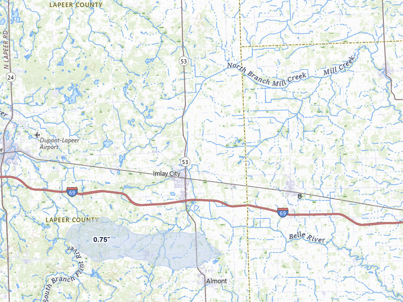 NEXRAD radar-signature map of the hail storm over Imlay City, MI on Mar 30, 2026