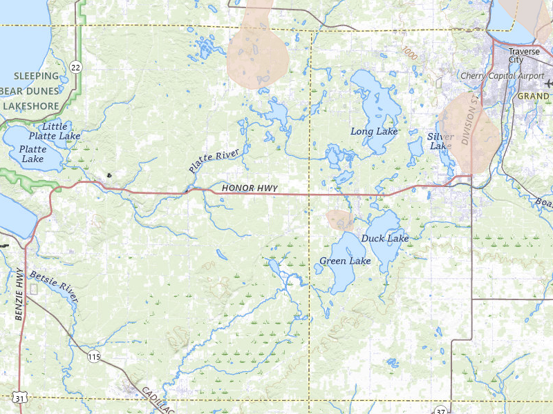 Radar-estimated hail-size map of the storm over Interlochen, MI on Jul 12, 2026