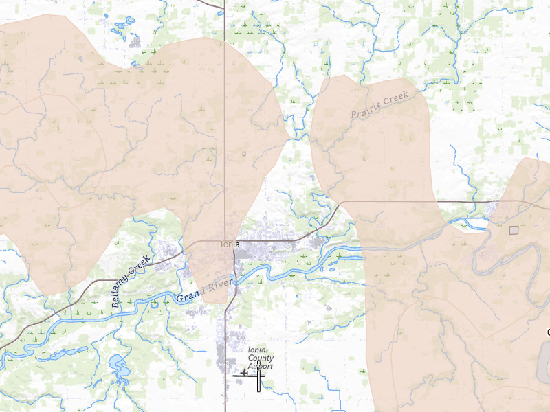 Radar-estimated hail-size map of the storm over Ionia, MI on May 15, 2026