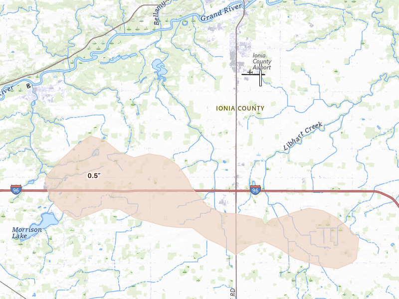 Radar-estimated hail-size map of the storm over Ionia, MI