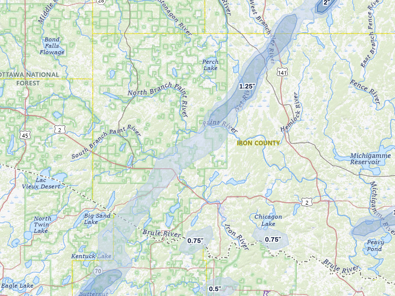 NEXRAD radar-signature map of the hail storm over Iron River, MI on May 17, 2026