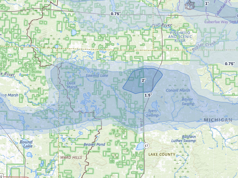 NEXRAD radar-signature map of the hail storm over Irons, MI on Mar 30, 2026