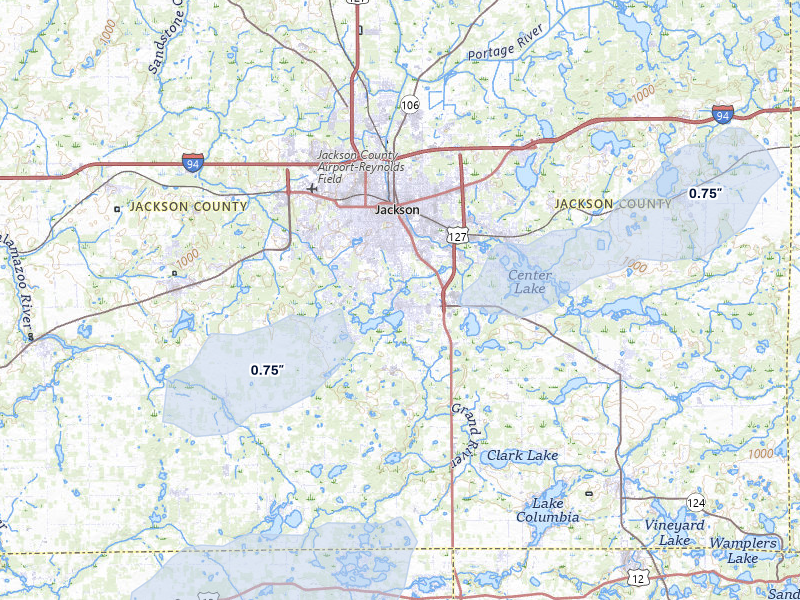 NEXRAD radar-signature map of the hail storm over Jackson, MI on May 4, 2026
