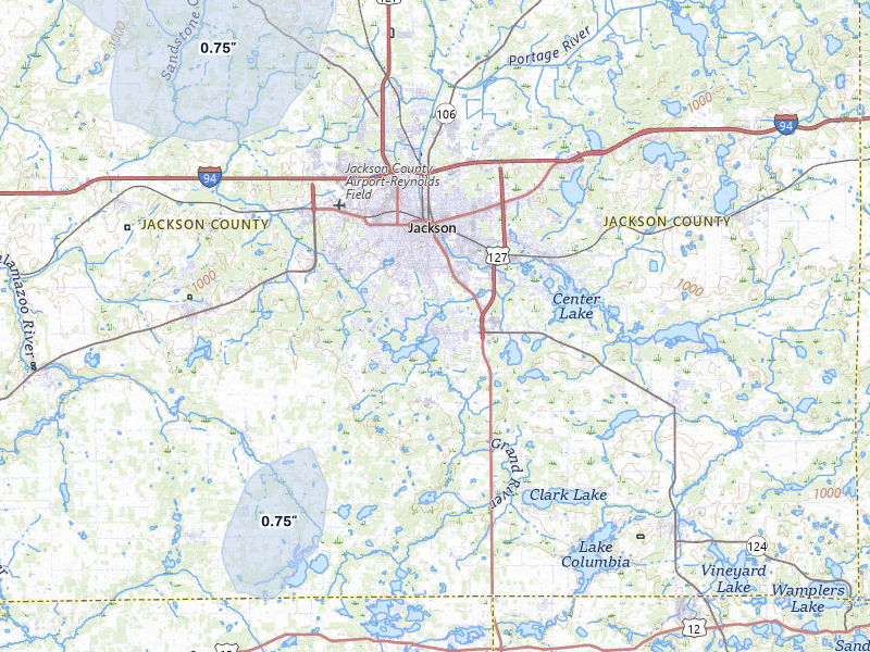 NEXRAD radar-signature map of the hail storm over Jackson, MI on May 18, 2026
