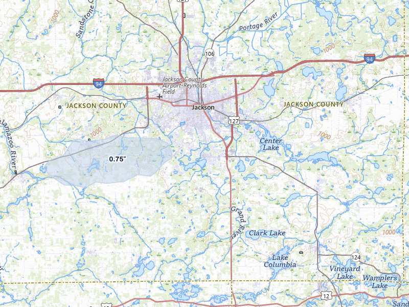 NEXRAD radar-signature map of the hail over Jackson, MI