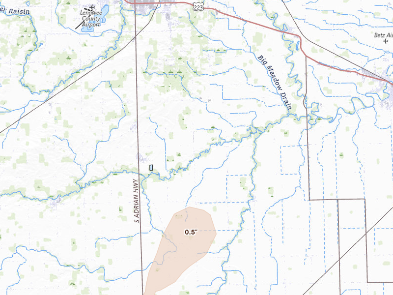 Radar-estimated hail-size map of the storm over Jasper, MI on May 18, 2026