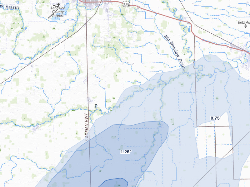 NEXRAD radar-signature map of the hail storm over Jasper, MI on May 18, 2026