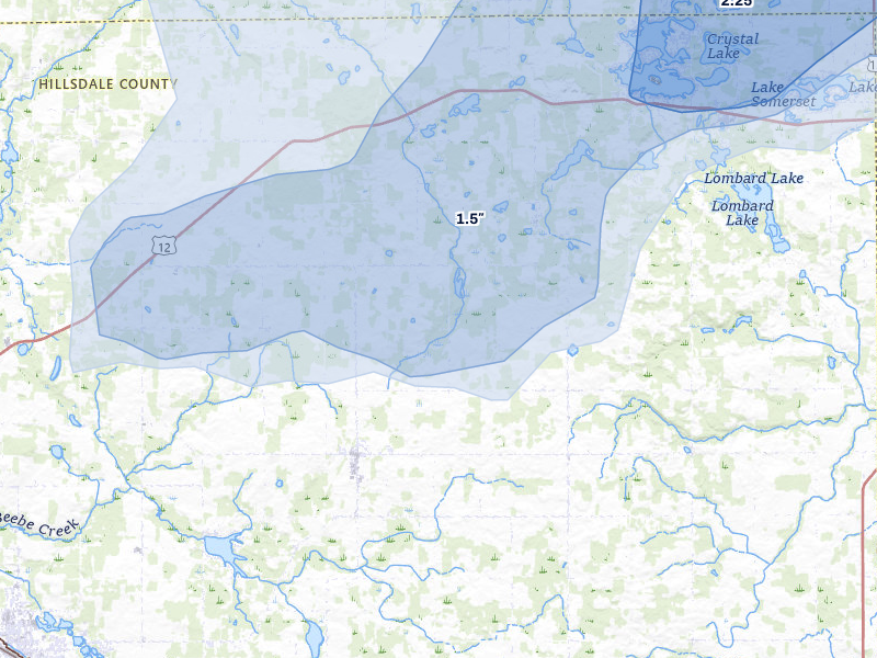 NEXRAD radar-signature map of the hail storm over Jerome, MI on Jul 3, 2026