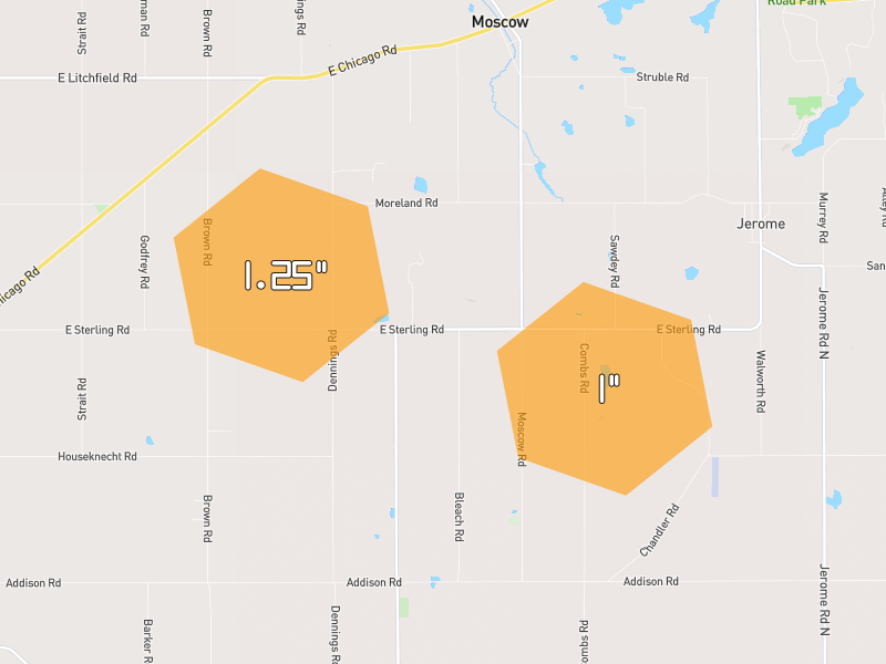 Hail map of Jerome, MI on Jul 3, 2026, hail up to 1.25"