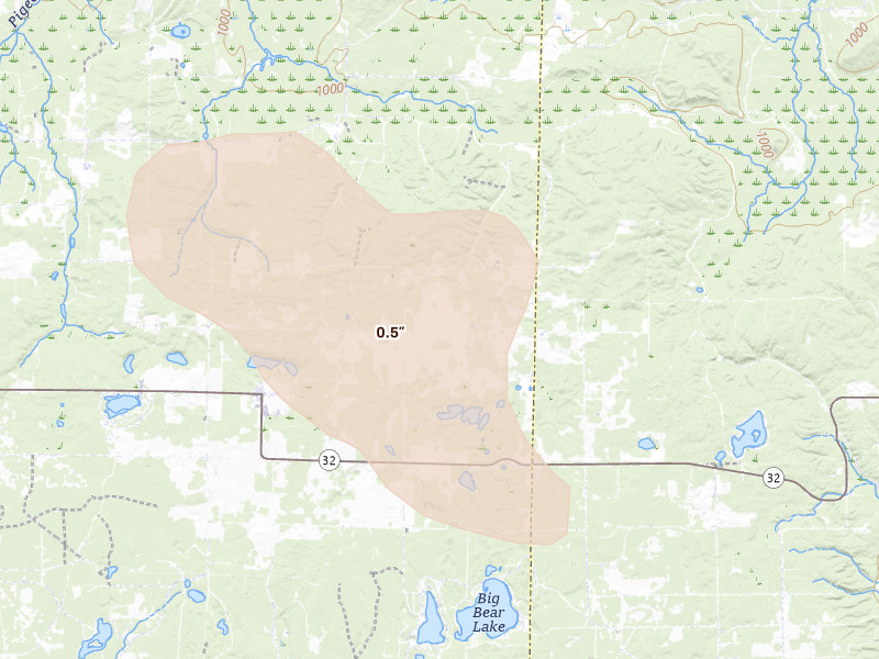 Radar-estimated hail-size map of the storm over Johannesburg, MI on Jul 27, 2026