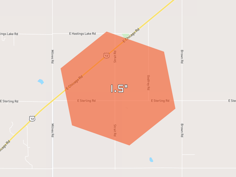 Hail map of Jonesville, MI on Jul 3, 2026, hail up to 1.5"