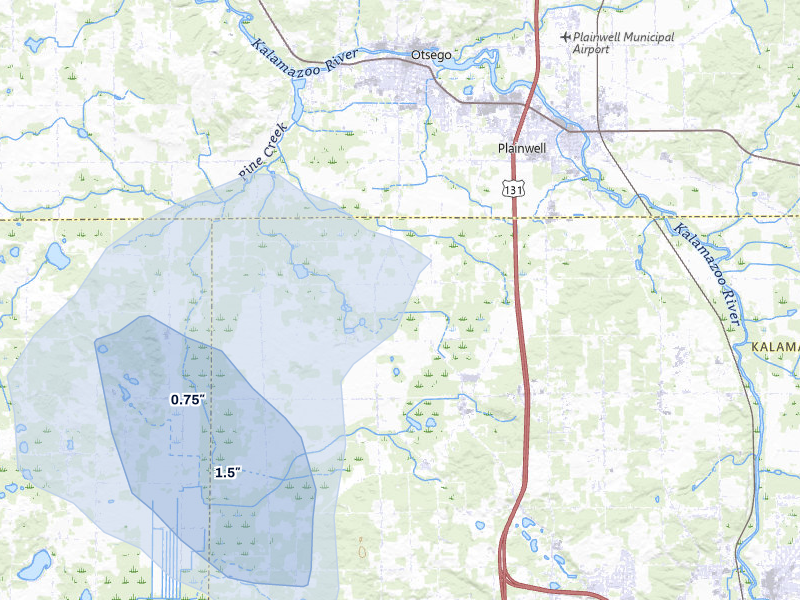 NEXRAD radar-signature map of the hail storm over Kalamazoo, MI on May 18, 2026