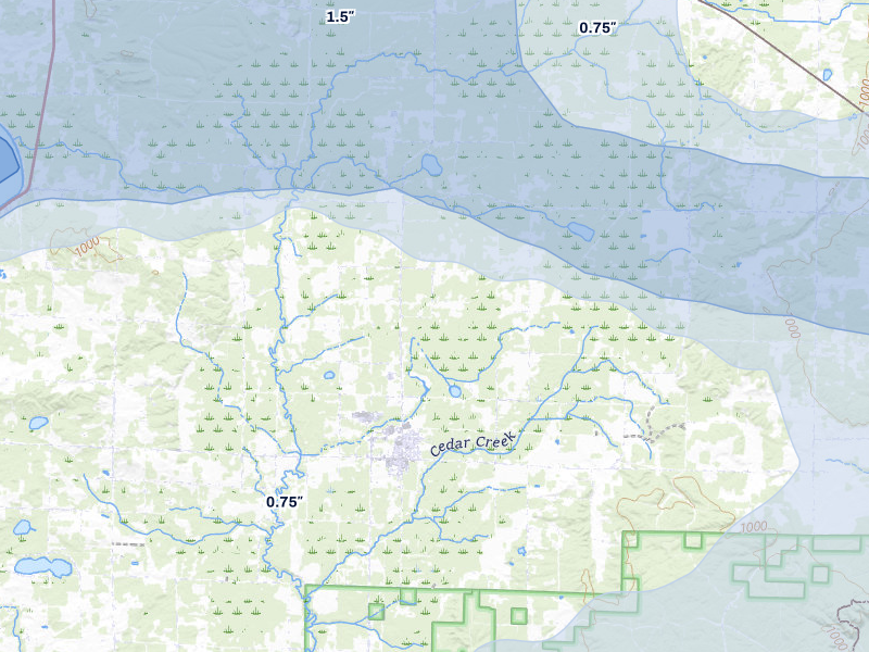 NEXRAD radar-signature map of the hail storm over Kaleva, MI on Mar 30, 2026