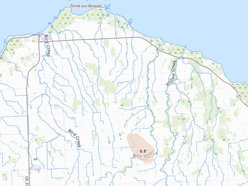 Radar-estimated hail-size map of the storm over Kinde, MI