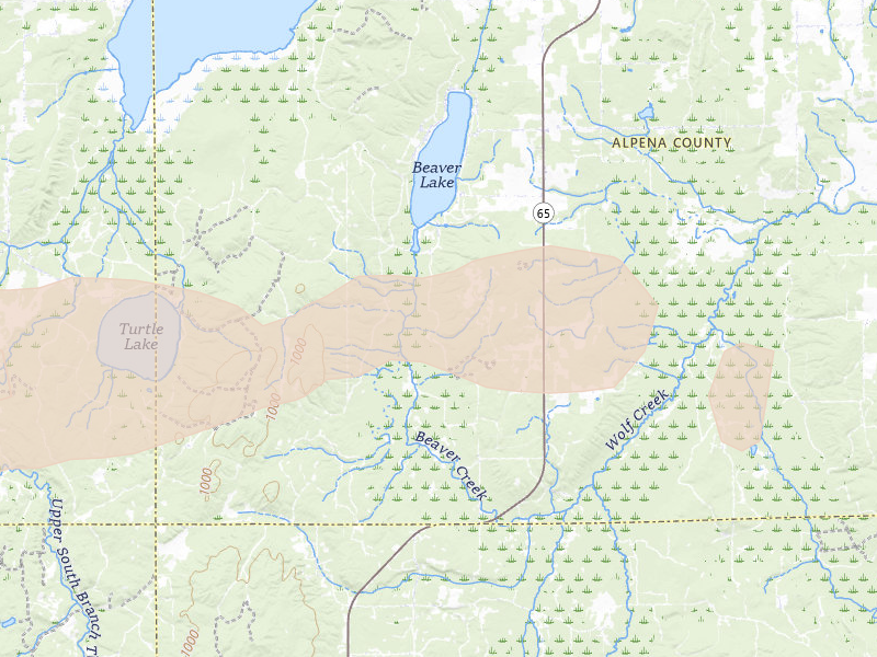 Radar-estimated hail-size map of the storm over Lachine, MI
