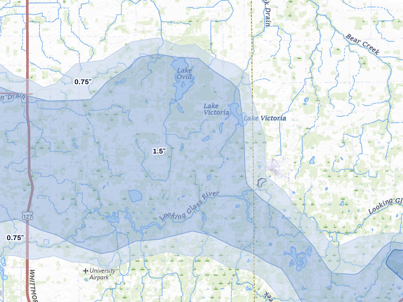 NEXRAD radar-signature map of the hail storm over Laingsburg, MI on May 15, 2026