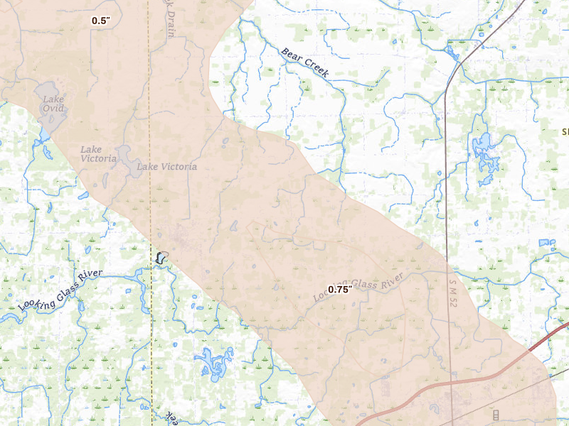 Radar-estimated hail-size map of the storm over Laingsburg, MI