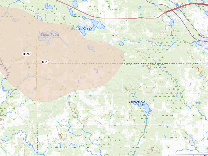 Radar-estimated hail-size map of the storm over Lake, MI on Sep 3, 2026